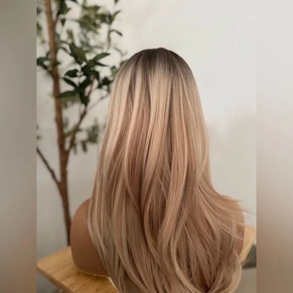 Stylish layered Blonde Ombre Straight Hair Classic Wig cap Wig - Picture 4 of 7